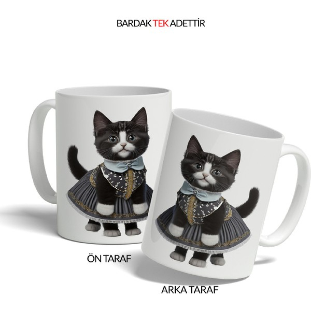 Kupa Butik Kedili Kişiye Özel Kupa- Sevgililer Gününe Özel - Beyaz - 300 ml Fincan / Bardak / Kahve Takımı Fiyatı