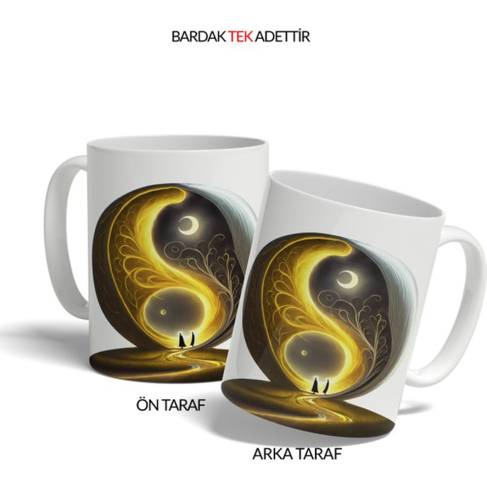 Kupa Butik Kişiye Özel Yin Yang Kupa -Yoga ve Meditasyon Için Özel Tasarım - Beyaz - 300 ml Fincan / Bardak / Kahve Takımı Fiyatı