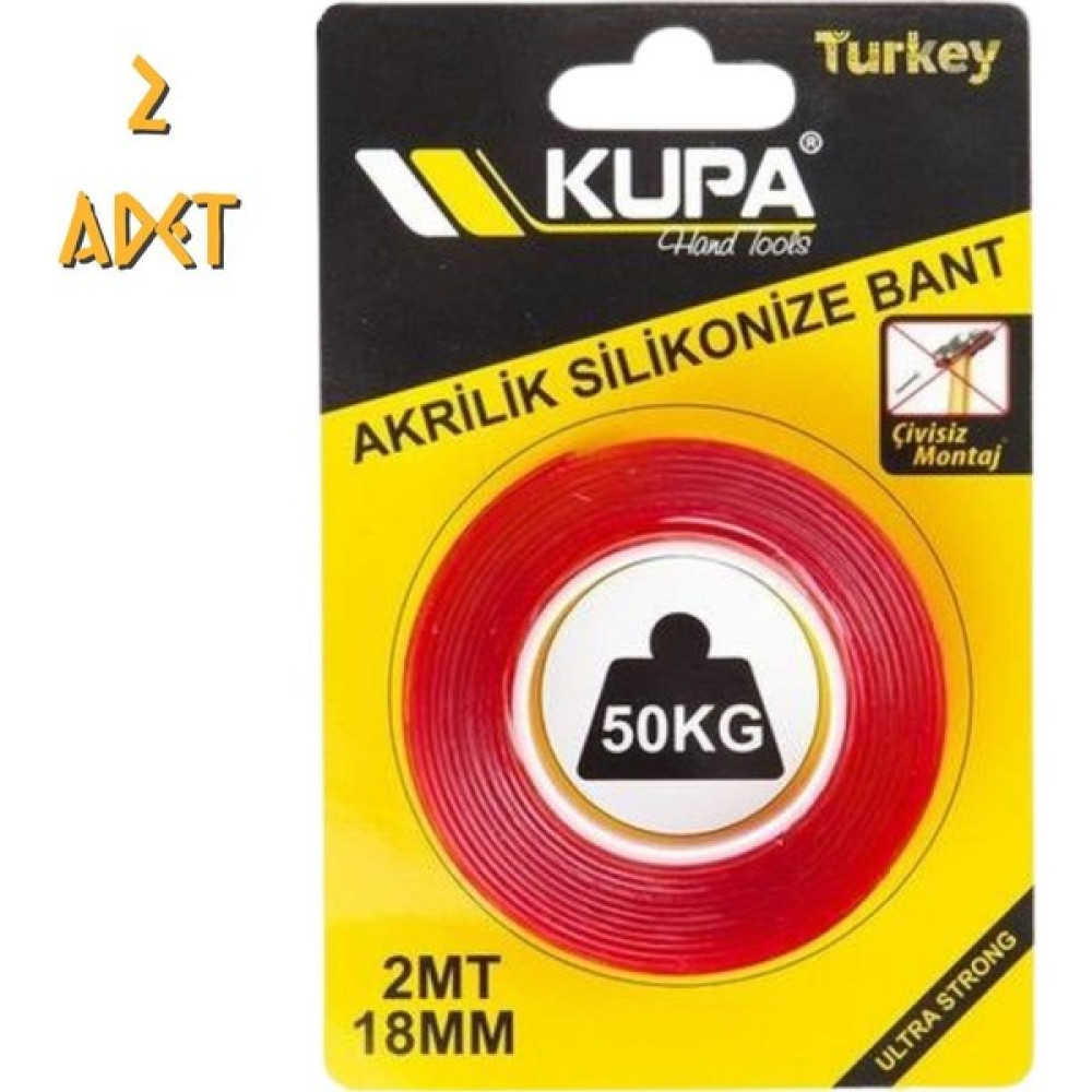 Kupa Hırdavat Çift Taraflı Akrilik Silikonize Bant - 18 Mm. x 2 Mt. - 2 Adet Oto Boyaları Fiyatı