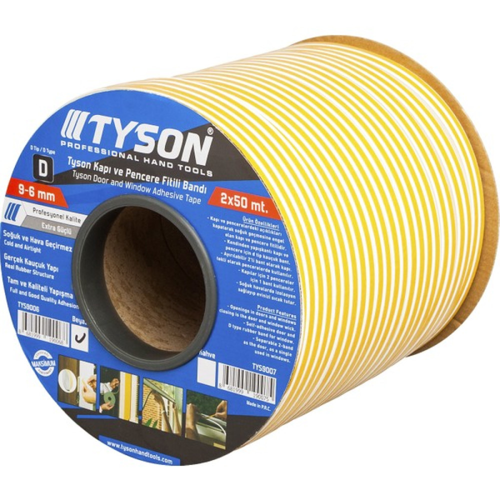 Kupa Tyson Kapı ve Pencere Fitil Bandı 9x6 mm 2X50= 100- Metre Beyaz Oto, Bahçe, Yapı Market Fiyatı