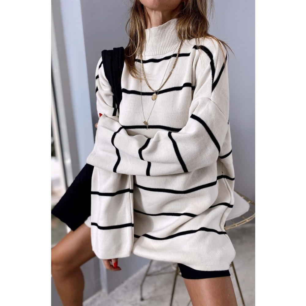 KUPAKIZI Kadın Bej Dik Yaka Oversize Model Kazak Tunik 2XL Beden Bayan Kazak & Süveter & Triko Fiyatı