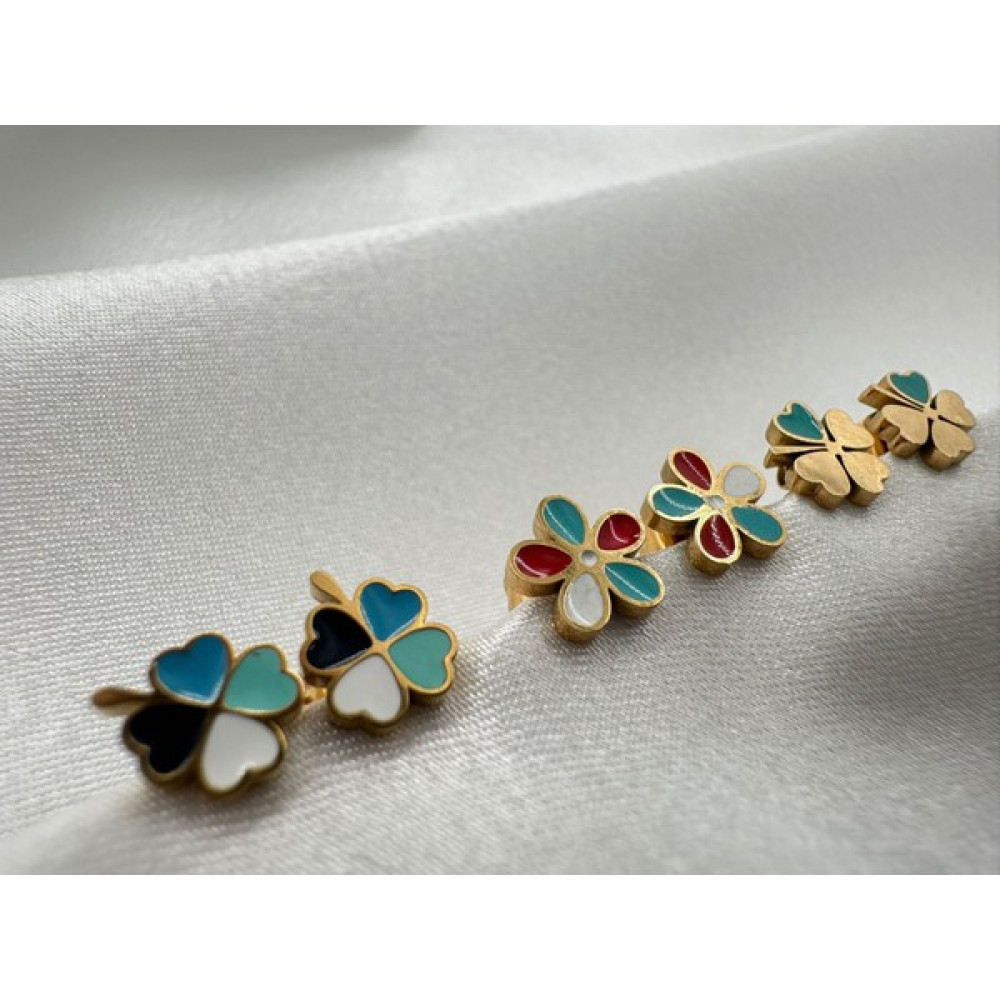 Küpe, Gold Küpe, Yonca Küpe, Çelik Küpe Seti, Renkli Yonca Küpe Altın, Takı & Aksesuar Fiyatı