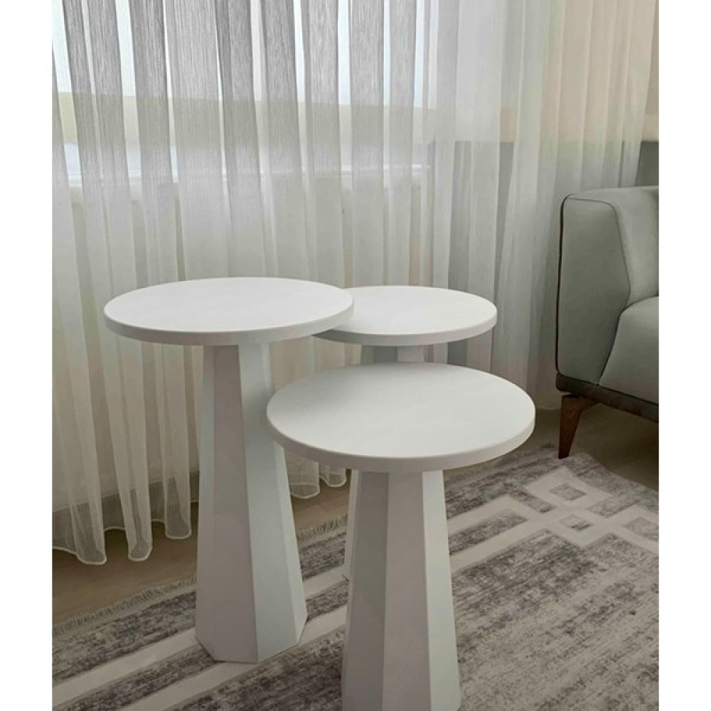 Kupp Design Lilyum Mantar Sehpa Üçlü Set (57+52+47) Beyaz Yan Sehpa Fiyatı