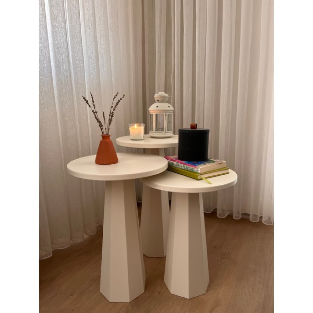 Kupp Design Lilyum Mantar Sehpa Üçlü Set (57+52+47) Krem - Krem Rengi Yan Sehpa Fiyatı