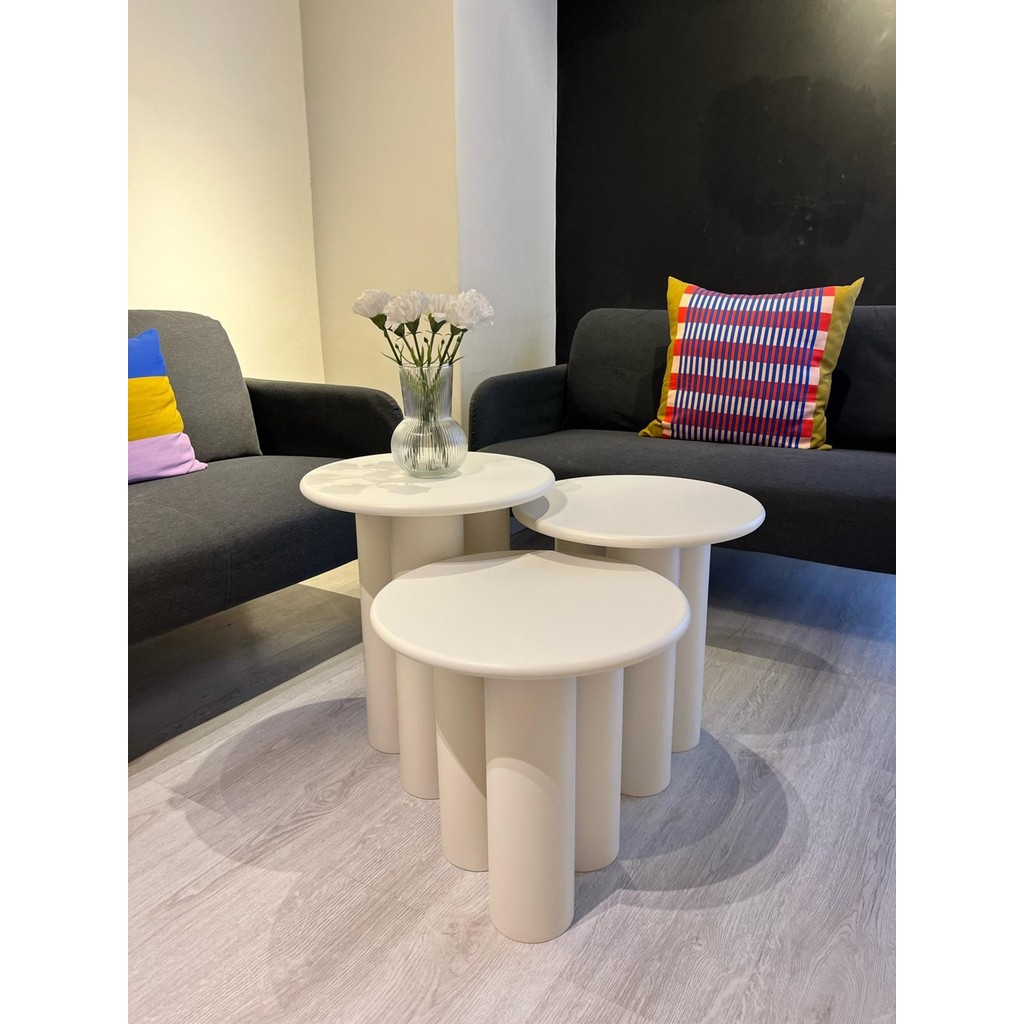 Kupp Design Linen Mantar Yan Sehpa 3'lü Set Krem Yan Sehpa Fiyatı