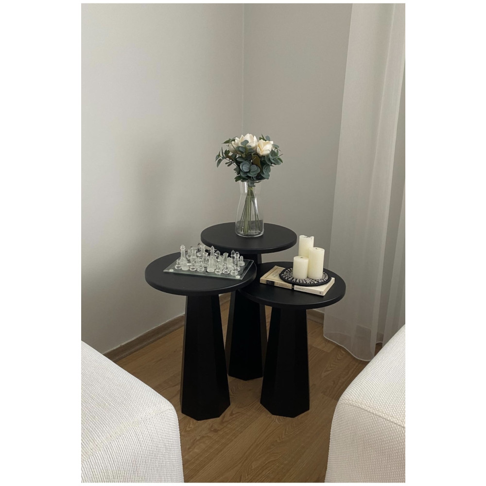kuppdesign Lilyum Mantar Sehpa Siyah Üçlü Set (47-52-57 CM) Lake Boya Premıum Kalite Yan Sehpa Fiyatı