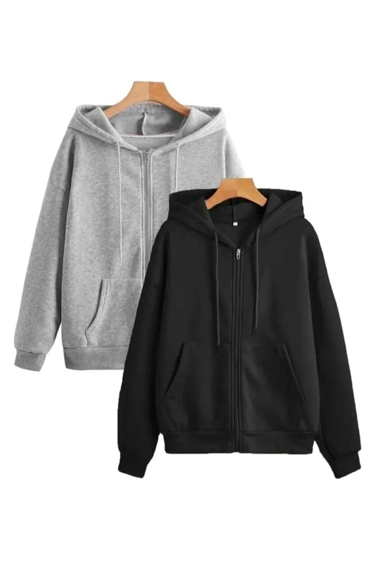 KURAFF Unisex 2li Siyah Ve Gri Renk Fermuarlı 2 İplik Mevsimlık Hırka / Ceket S/M Beden" Bayan Sweatshirt Fiyatı