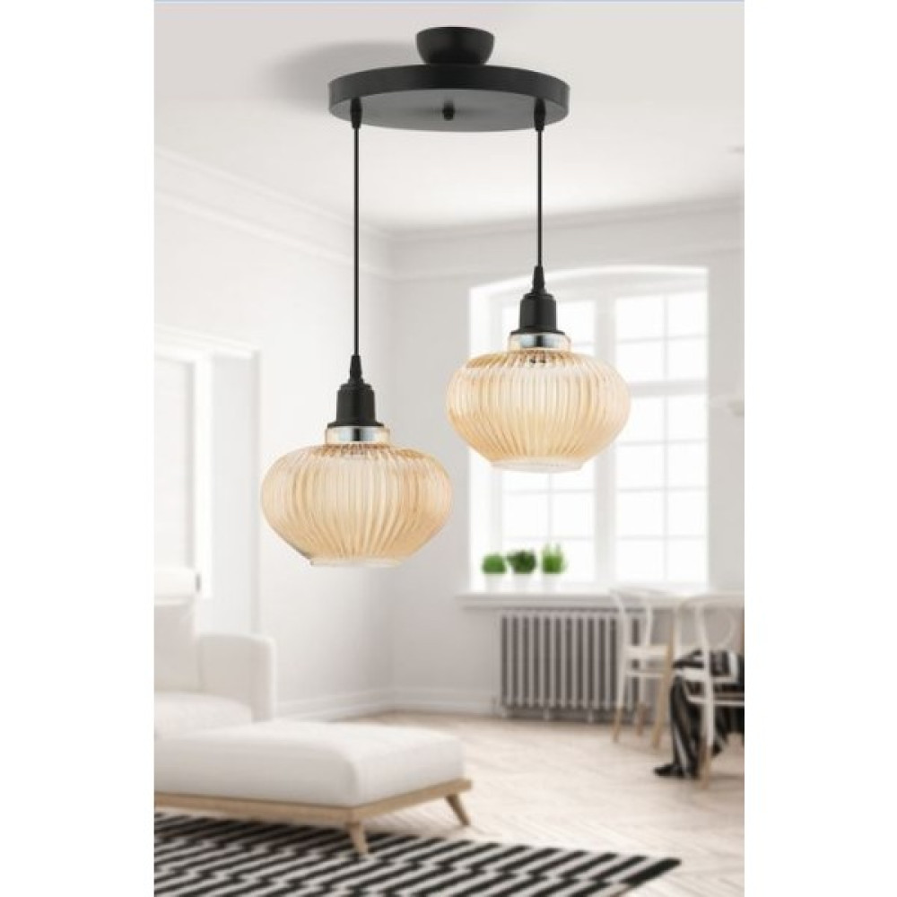 Küre Cam 2602-A-62-BAL Ikili Tepsi KURE2602APVDBL62TPS2 - Bal Rengi Avize Fiyatı