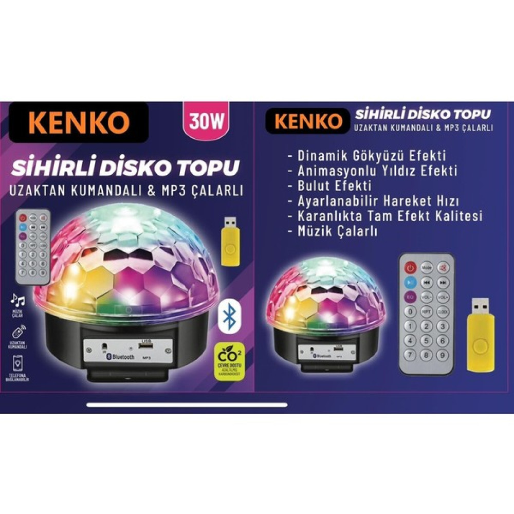 Küre Disko Topu Bluetooth Bağlantılı USB Müzik Çalar Renkli Lazer Parti Işığı Kumandalı Uyumlu - Gri Oto Boyaları Fiyatı