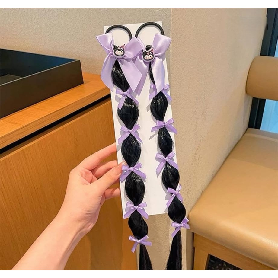 Kuromi Anime Model Siyah Saten Fiyonk Detaylı Bukle Lila Siyah Saç Çocuk 2 Li Lastik Toka Toka, Taç & Saç Bandı Fiyatı