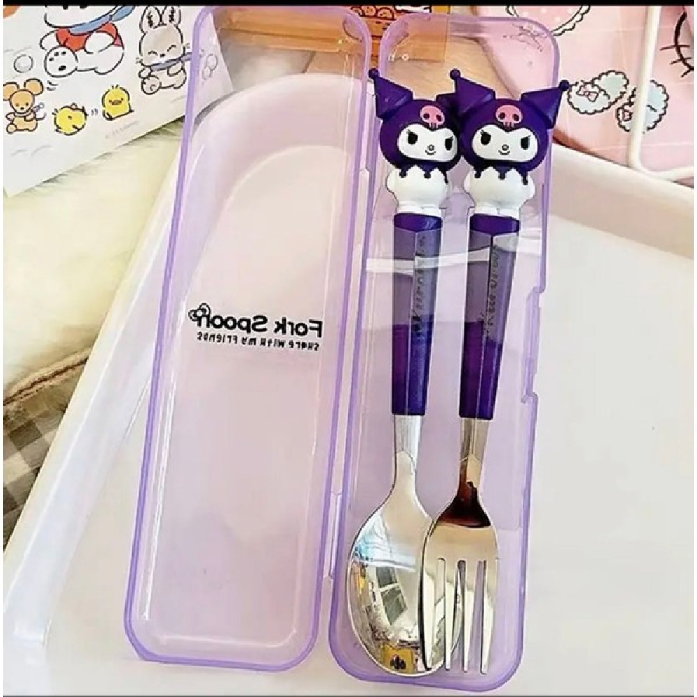 Kuromi Köstebek Sanrio Kore Kawai Kutulu Çatal Kaşık Set Beslenme Çatal / Kaşık / Bıçak Takımları Fiyatı