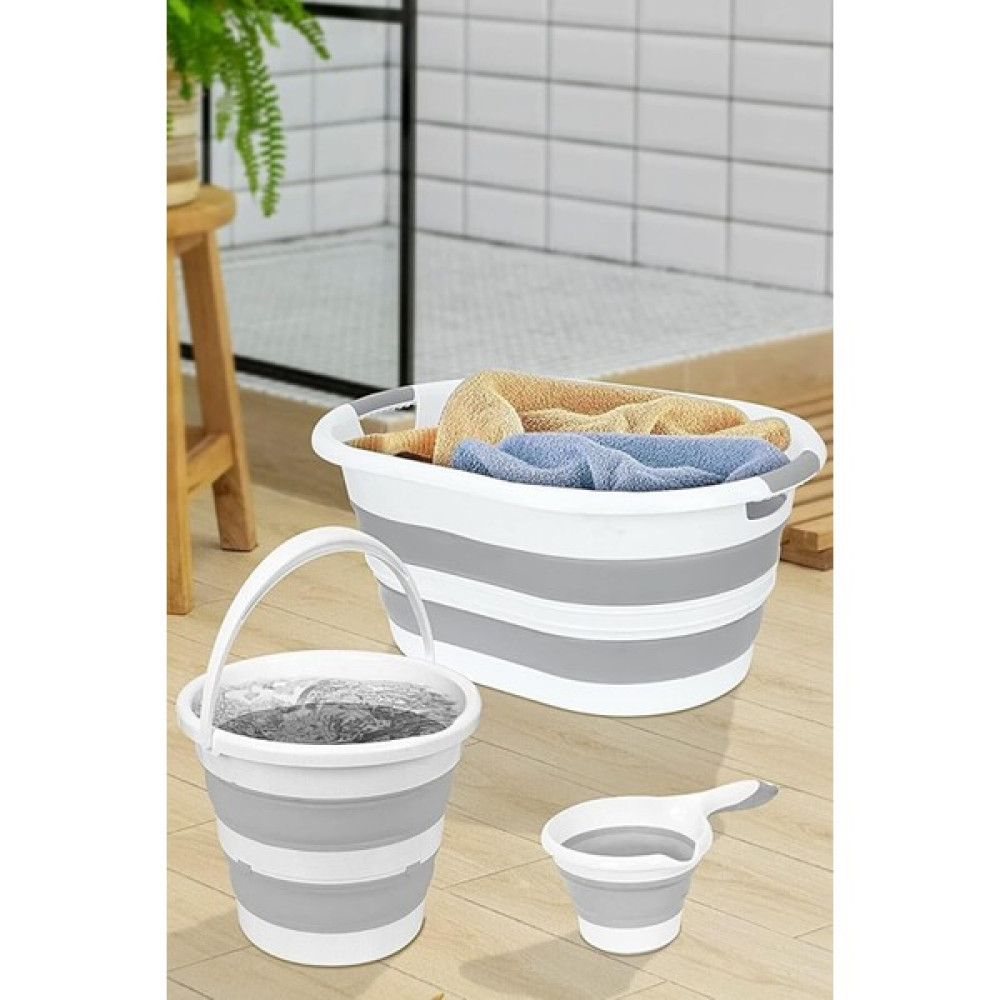 Kurra Store 3 Parça Katlanır Silikon Banyo Seti Katlanır Su Kovası Katlanır Maşrapa Katlanır Çamaşır S Banyo Aksesuarları Fiyatı