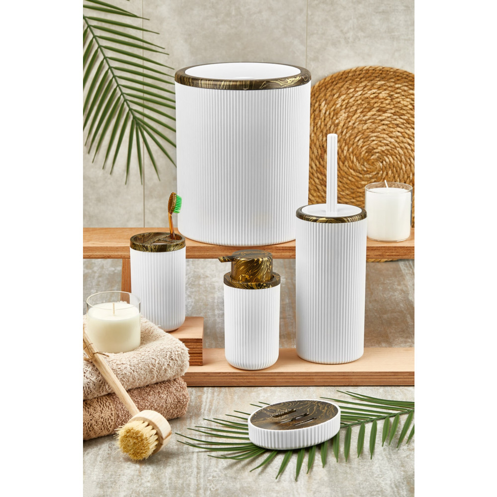 KURT HOME Auaro 5li Banyo Seti Beyaz/granit Gold Detaylı Banyo Aksesuarları Fiyatı