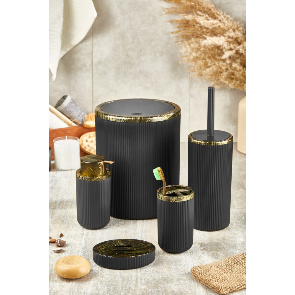 KURT HOME Auaro 5li Banyo Seti Siyah/granit Gold Detaylı Banyo Aksesuarları Fiyatı