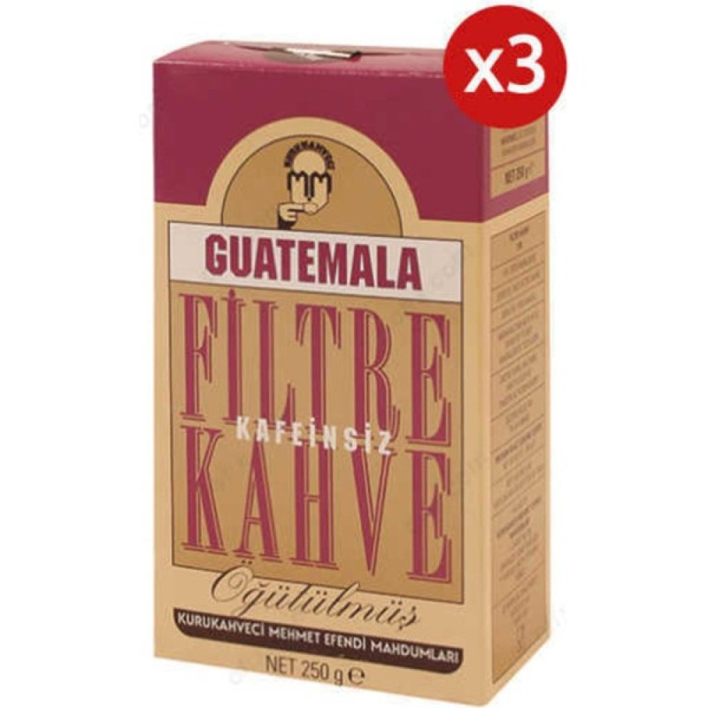 Kurukahveci Mehmet Efendi Guatemala Kafeinsiz Kahve 250 gr x 3 Adet - Öğütülmüş Kahve Fiyatı