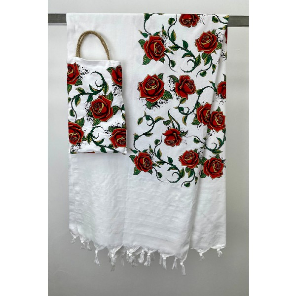 Kurular Tekstil Gül Baskılı Peştemal - 100 x 180 cm - Kırmızı Peştamal Fiyatı