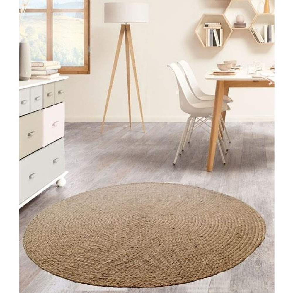 Kustulli Jüt Hasır Örgü Kilim Düz Yuvarlak Naturel 80X80 cm K00004 - Natural - 80 x 80 cm Kilim Fiyatı