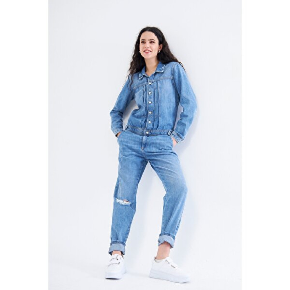 Kutaf Düğmeli Uzun Kollu Denim Tulum Bayan Tulum ve Salopet Fiyatı