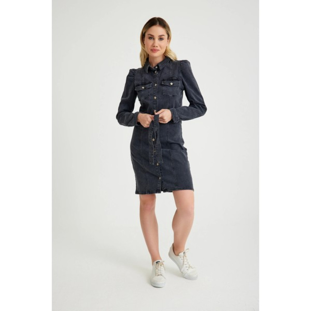 Kutaf Kemer Detay Denim Elbise Elbise Fiyatı