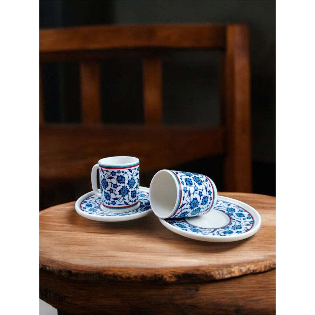 Kütahya Home Topkapı Fincan Takımı Çini Desenli 2 Kişilik Porselen Kahve Fincan Osmanlı Otantik 4 Parça - Krem - 86 ml Fincan / Bardak / Kahve Takımı Fiyatı