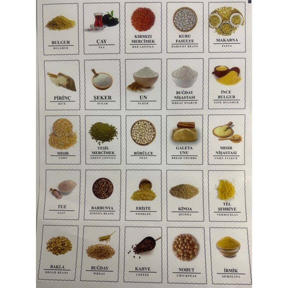 Kütahya Pazar Mutfak Kavanoz Baharat Bakliyat Yapışkanlı Suya Dayanıklı Sticker 25 Adet Baharat Setleri & Baharatlıklar Fiyatı