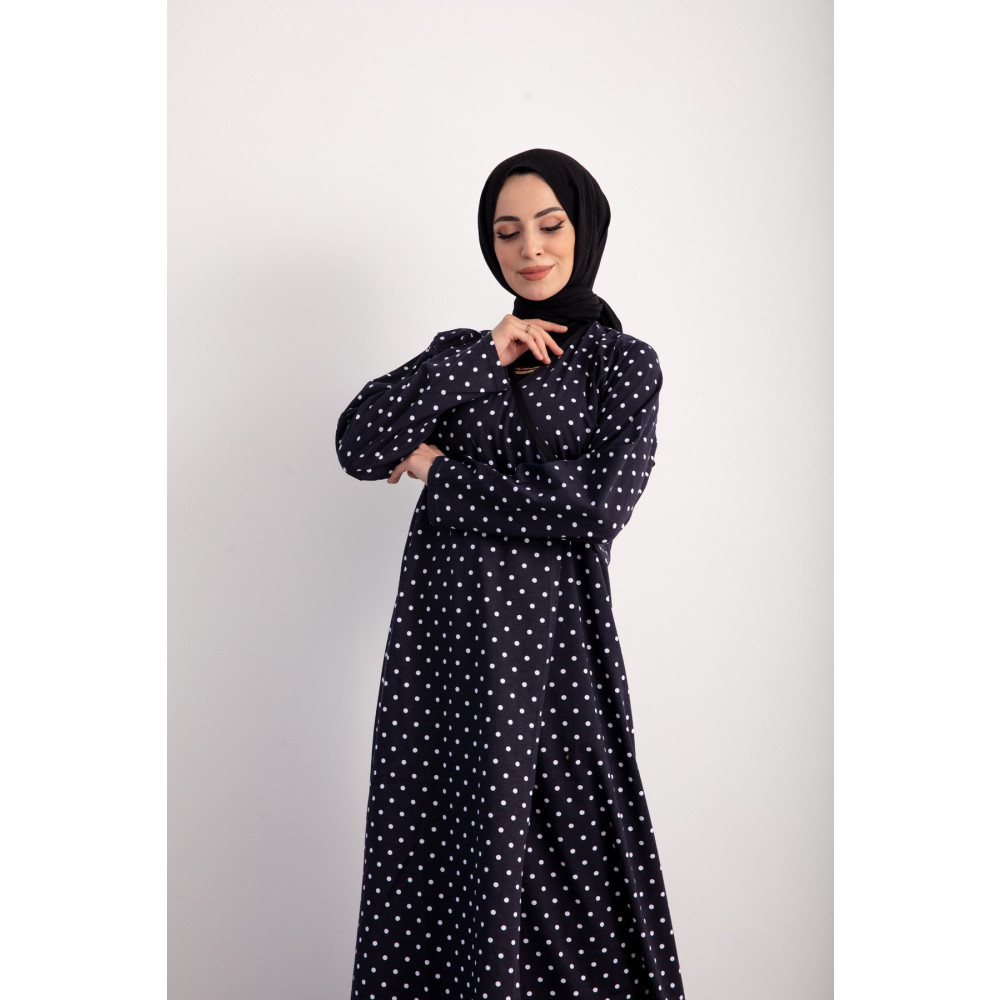 Kutay Collection Yandan Bağlamalı Namaz Elbisesi Puantiye Desenli 4XL Beden Tesettür Giyim Fiyatı