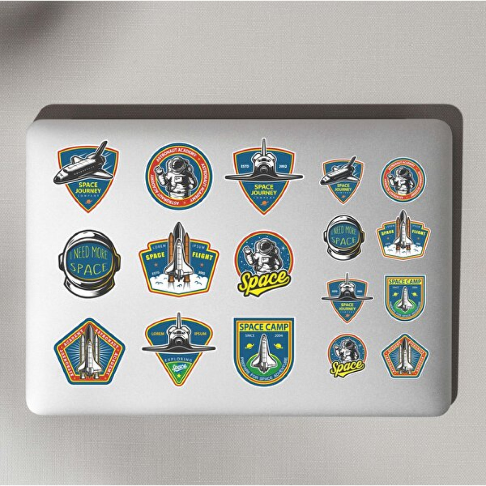 Kutu Ambalaj Laptop Notebook Tablet Sticker Seti 17 Parça - Space Temalı - 10 cm Sticker Fiyatı