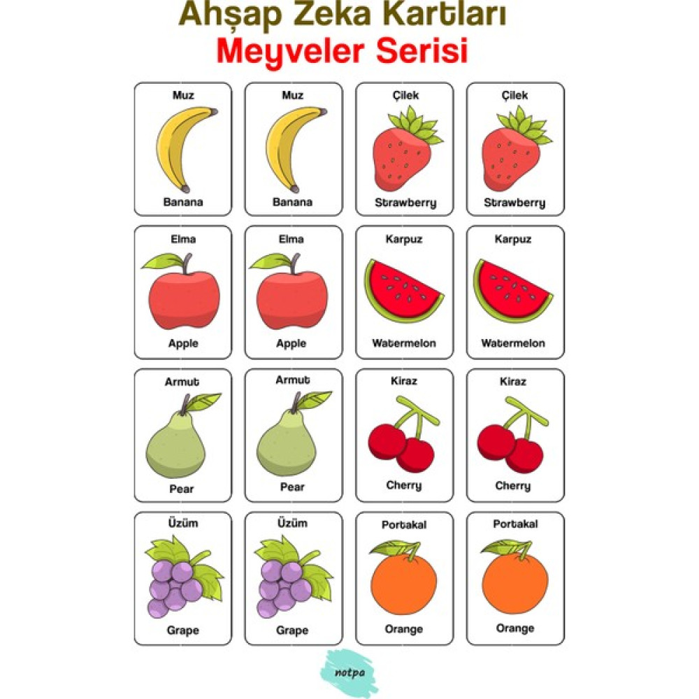 KutuTR Notpa 16 Parça Meyvalarzeka Kartları Eşleştirme Oyunu Hafıza Kartı Ahşap Eğitici Puzzle Oyuncak Eğitici Oyuncak Fiyatı