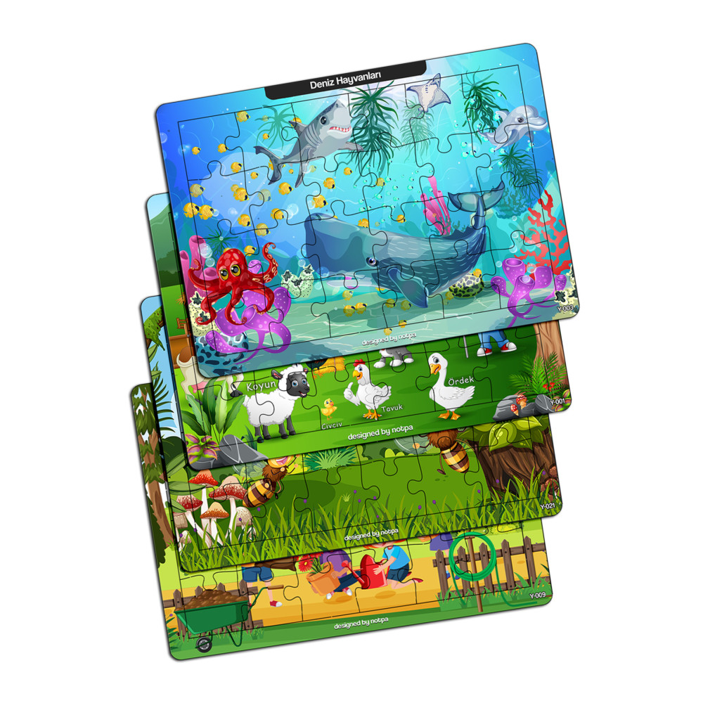 kutuTR Notpa Çocuklar I?çin 24 Parça Eğitici Ve Öğretici Ahşap Renkli Puzzle 4lü Set 1 Puzzle & Aksesuarları Fiyatı