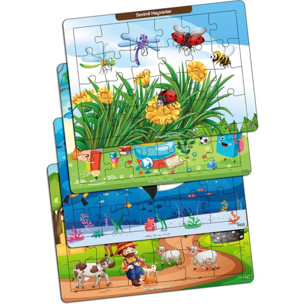 KutuTR Notpa Çocuklar Için Eğitici ve Öğretici Ahşap 24 Parça Renkli Puzzle 4lü Set 4 Eğitici Oyuncak Fiyatı