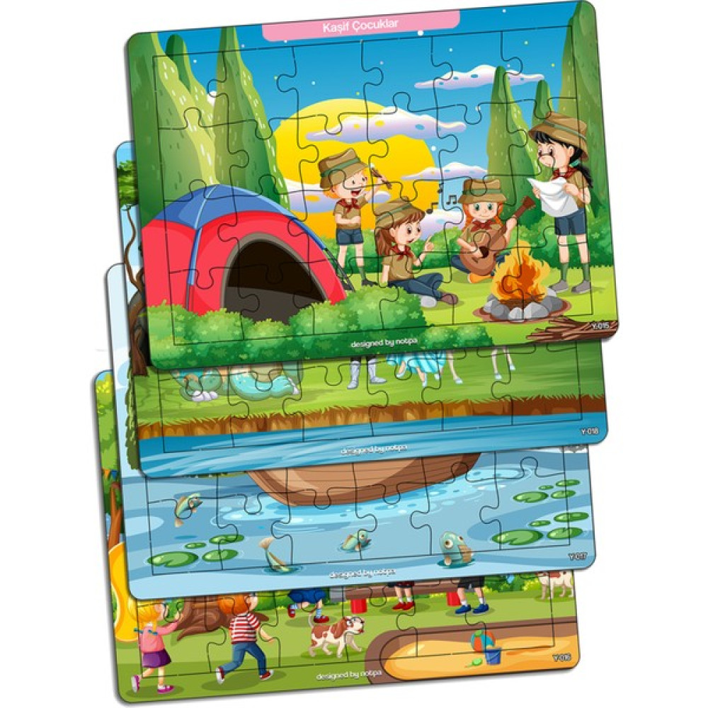 KutuTR Notpa Çocuklar Için Eğitici ve Öğretici Ahşap 24 Parça Renkli Puzzle Kaşif Çocuklar 4lü Set 15 Eğitici Oyuncak Fiyatı