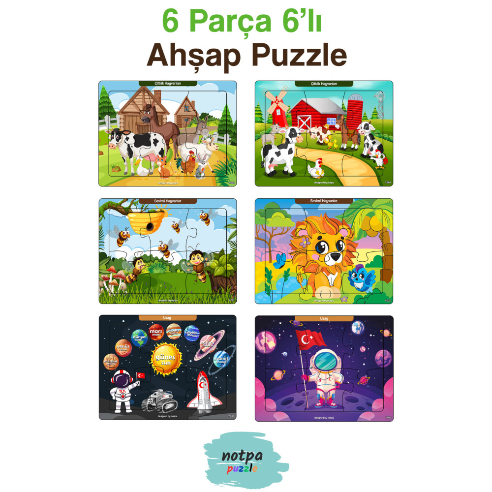 kutuTR Notpa Çocuklar Için Eğitici Ve Öğretici Ahşap 6 Parça 13x17 Renkli Puzzle 6lı Set-603 Puzzle & Aksesuarları Fiyatı