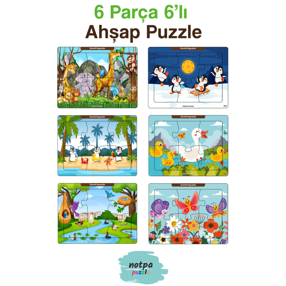 kutuTR Notpa Çocuklar Için Eğitici Ve Öğretici Ahşap 6 Parça 13x17 Renkli Puzzle 6lı Set-606 Puzzle & Aksesuarları Fiyatı