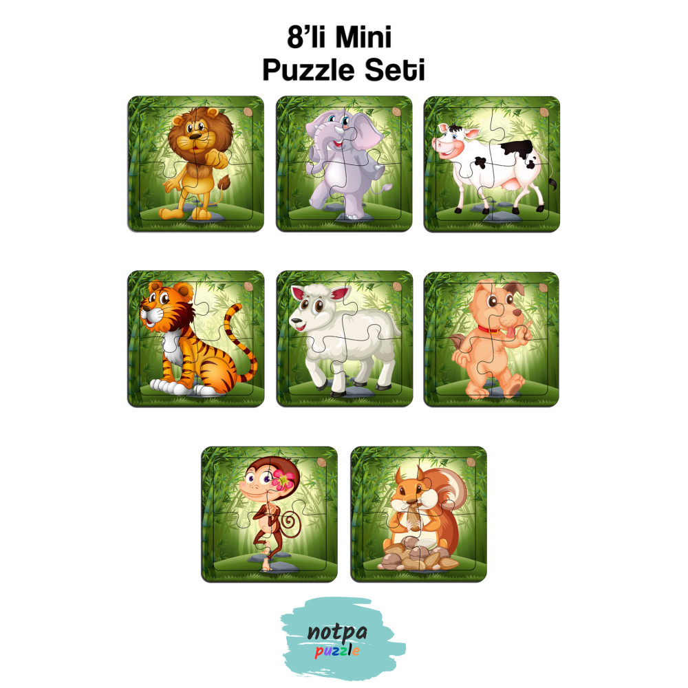 kutuTR Notpa Çocuklar Için Eğitici Ve Öğretici Ahşap 8 li 4 Parçalı Hayvanlar Mini Puzzle Set 8li Set 2 Puzzle & Aksesuarları Fiyatı