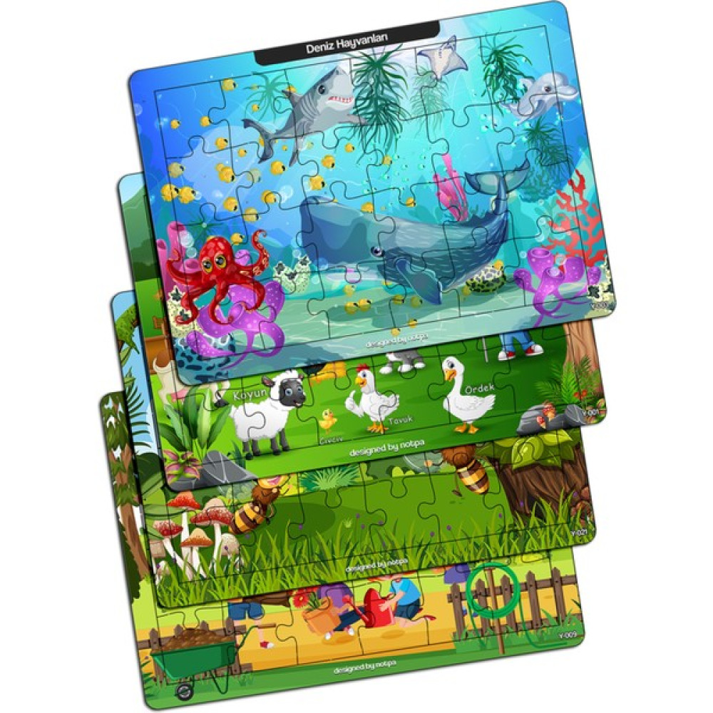 KutuTR Notpa Çocuklar Için Eğitici ve Öğretici Ahşap Renkli Puzzle 4lü Set 1 Eğitici Oyuncak Fiyatı
