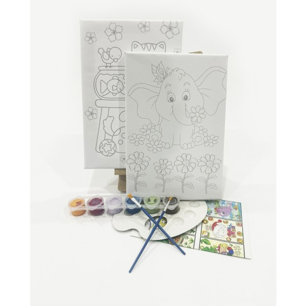 Kuytu Sanat 2'li Çocuk Ressam Seti - 20 x 30 cm Önçizimli Tuval, 2 Adet Fırça, Palet, Boyalar ve Şövale Oto Boyaları Fiyatı