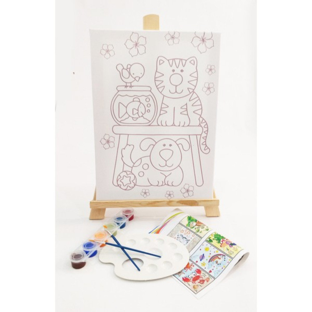 Kuytu Sanat Akvaryum Çocuk Ressam Seti - 30 x 40 cm Önçizimli Tuval, 2 Adet Fırça, Palet, Boyalar ve Şövale Oto Boyaları Fiyatı
