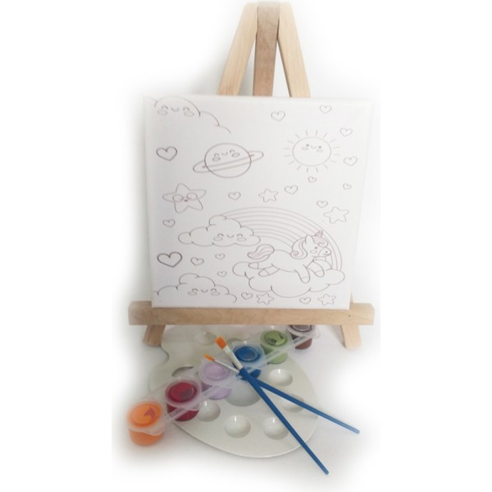 Kuytu Sanat Büyülü Gökyüzü Çocuk Ressam Seti - 20 x 20 cm Önçizimli Tuval, 2 Ad. Fırça, Palet, Boyalar ve Şövale Eğitici Oyuncak Fiyatı