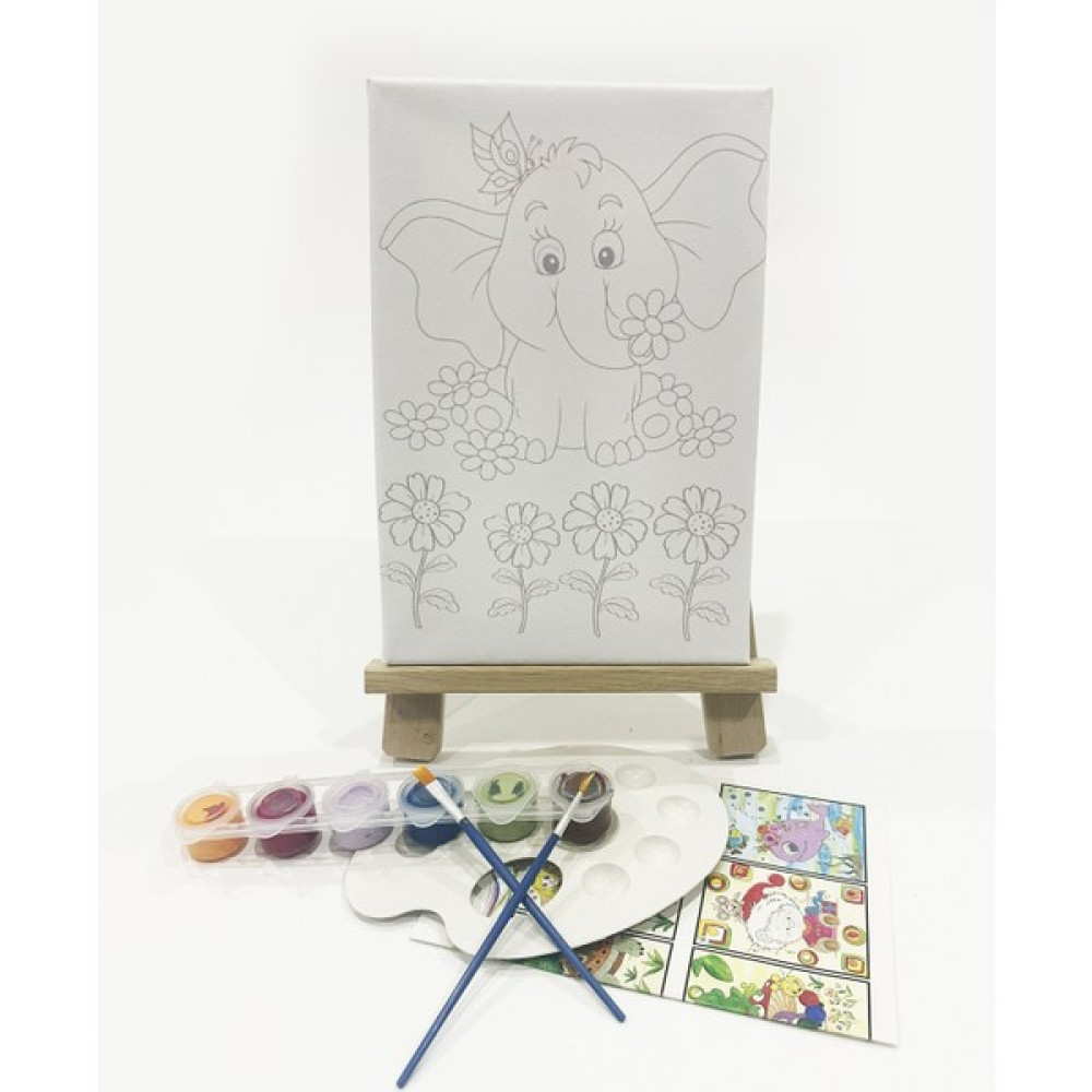 Kuytu Sanat Çiçekli Fil Çocuk Ressam Seti - 20 x 30 cm Önçizimli Tuval, 2 Adet Fırça, Palet, Boyalar ve Şövale Oto Boyaları Fiyatı