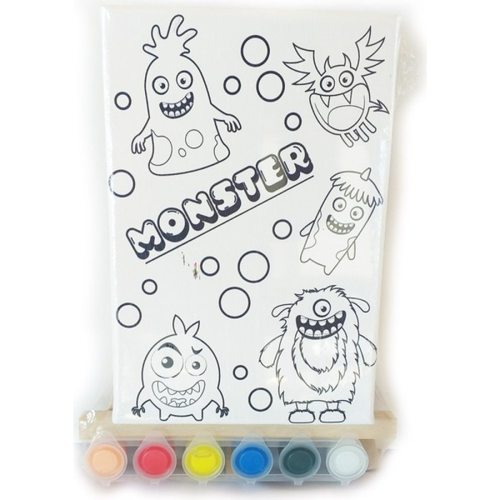 Kuytu Sanat Cute Monster Çocuk Ressam Seti - 20X30 Önçizimli Tuval, 2 Adet Fırça, Palet, Boyalar ve Şövale Sanatsal Malzemeler Fiyatı
