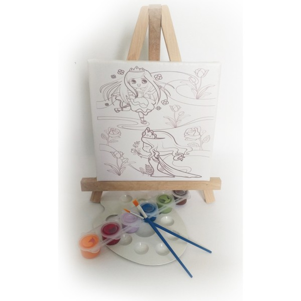 Kuytu Sanat Iki Prenses Çocuk Ressam Seti - 20 x 20 cm Önçizimli Tuval, 2 Ad. Fırça, Palet, Boyalar ve Şövale Eğitici Oyuncak Fiyatı