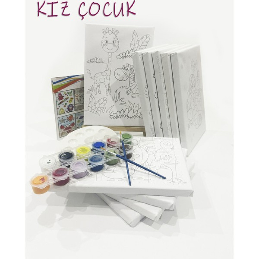 Kuytu Sanat Kız Çocuk 10'lu Ressam Seti - 20 x 30 cm Önçizimli Tuval, 2 Adet Fırça, Palet, Boyalar ve Şövale Oto Boyaları Fiyatı