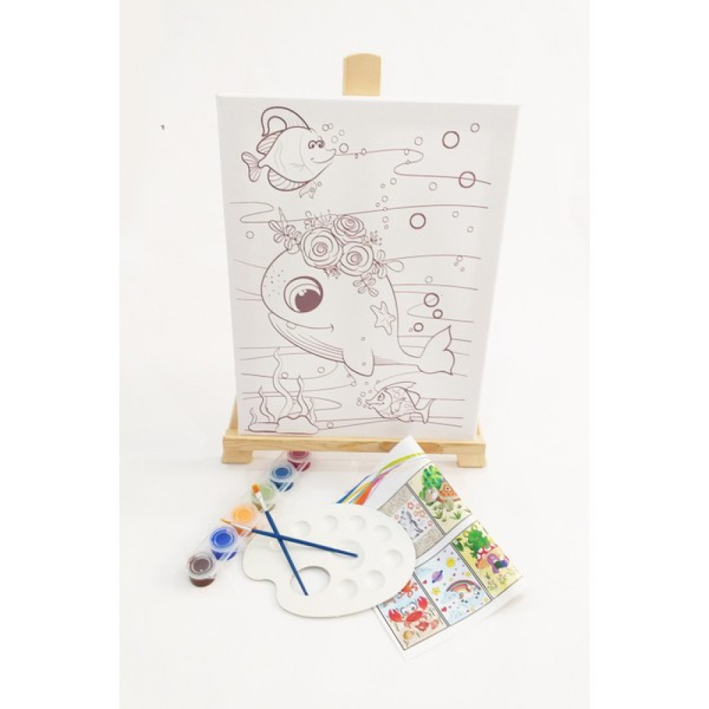 Kuytu Sanat Mor Balina Çocuk Ressam Seti - 30 x 40 cm Önçizimli Tuval, 2 Adet Fırça, Palet, Boyalar ve Şövale Oto Boyaları Fiyatı