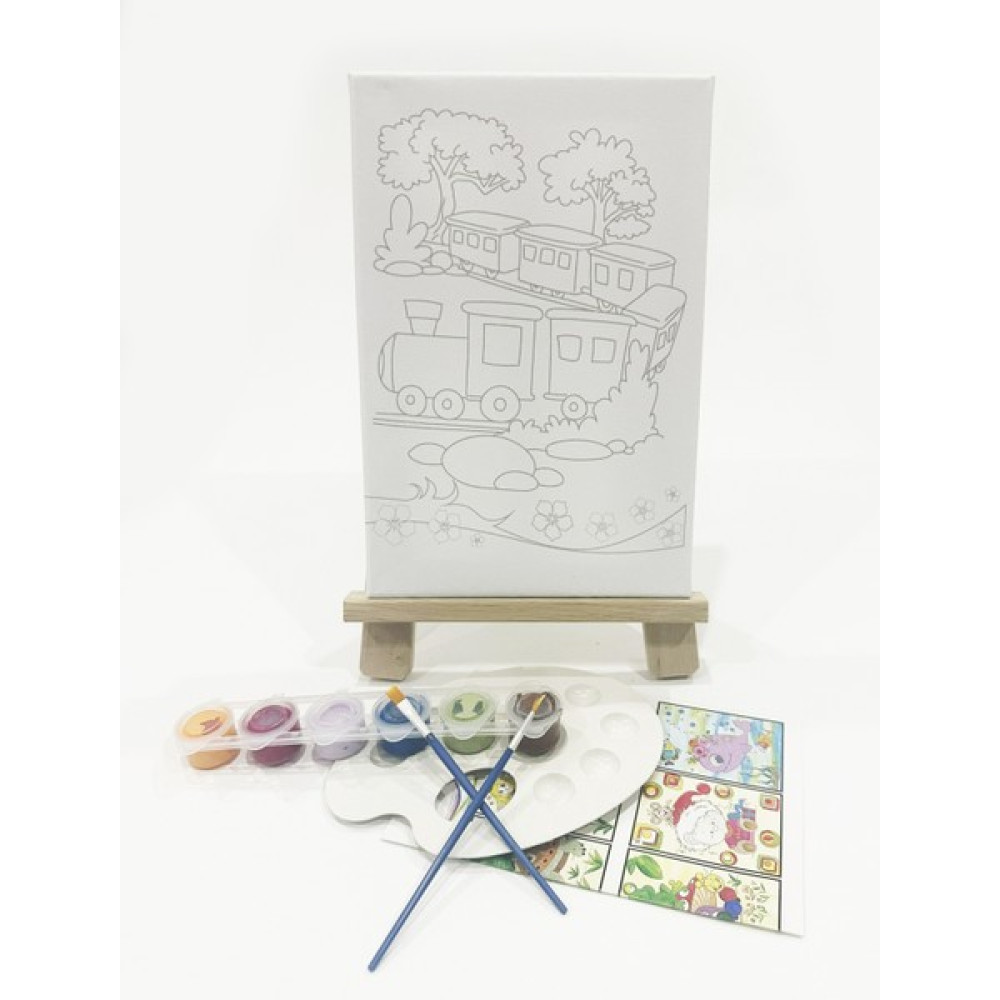 Kuytu Sanat Renkli Tren Çocuk Ressam Seti - 20 x 30 cm Önçizimli Tuval, 2 Adet Fırça, Palet, Boyalar ve Şövale Oto Boyaları Fiyatı