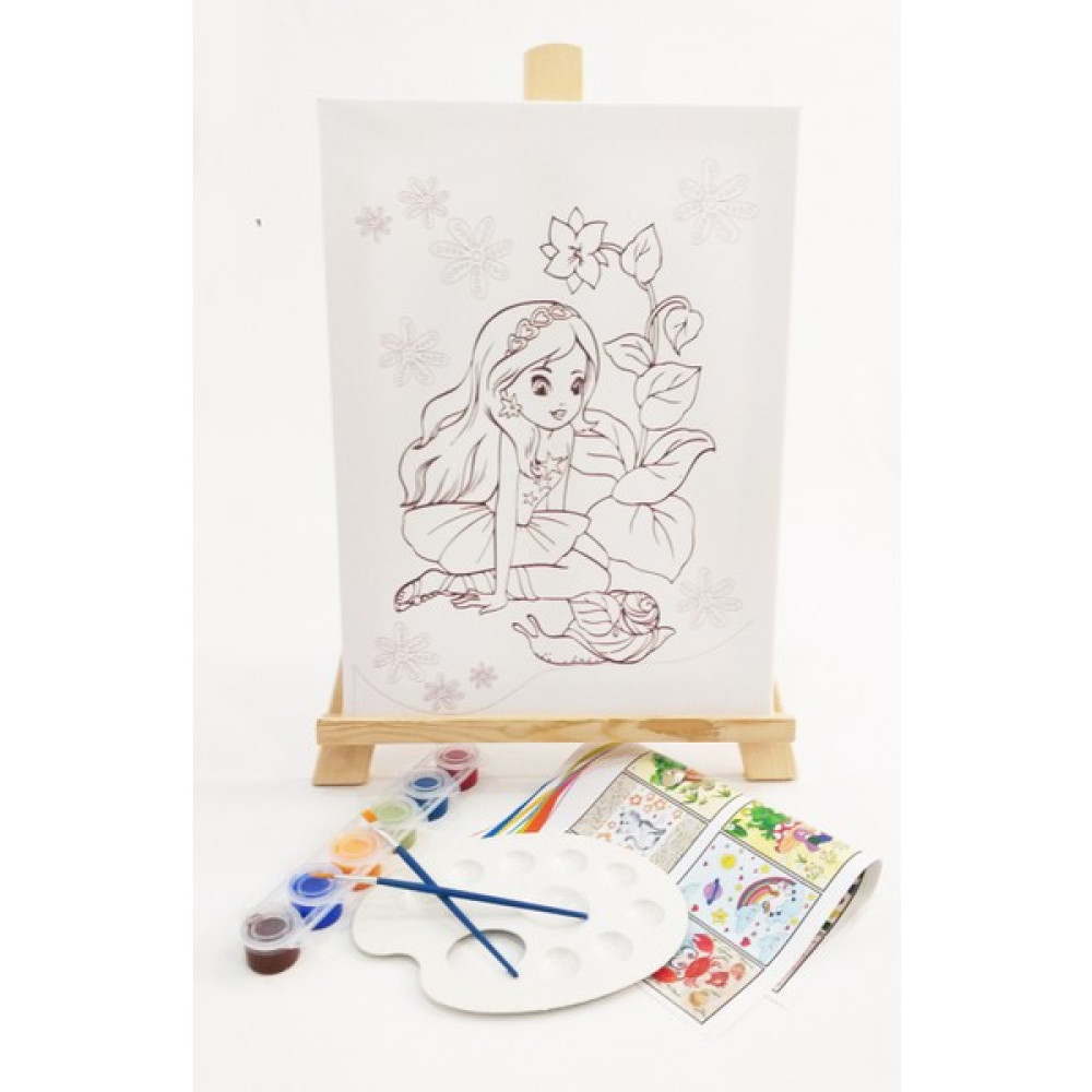 Kuytu Sanat Salyangoz Çocuk Ressam Seti - 30 x 40 cm Önçizimli Tuval, 2 Adet Fırça, Palet, Boyalar ve Şövale Oto Boyaları Fiyatı