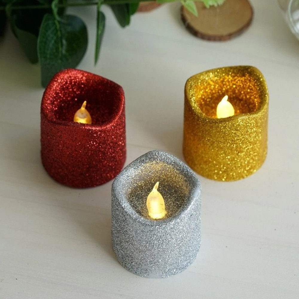 Kuzey Dekor Ramazan Mumları 12 Adet Simli LED Işıklı Mum Kırmızı Gold Gümüş LED Mum Işıklı Mum Gün Işığı Mum - Sarı Dekoratif Mum Fiyatı