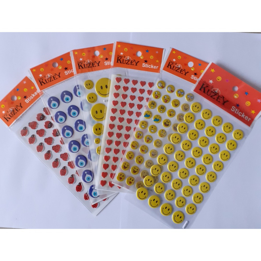 Kuzey - Kabartmalı Sticker Çıkartma 6 Farklı -Nazar Boncuklu & Kalpli & Uğur Böcekli & Emojili- Paket Etiket -23X10 Okul Etiketi Fiyatı