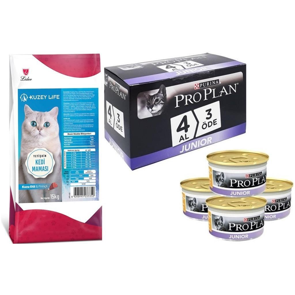 Kuzey Life Kuzeylife Kuzu Etli ve Pirinçli Kedi Maması 15 kg + Pro Plan Junior Tavuklu Yavru Kedi Konserve 85gr 4 Al 3 Öde - 1 Diğer Fiyatı