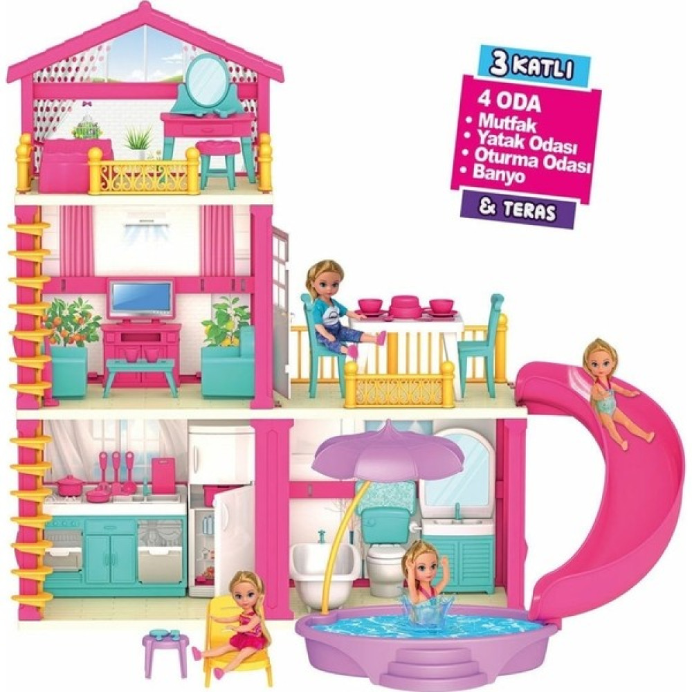 Kuzey Oyuncak 3 Katlı Mutfak Banyo Yatak Odası Oturma Odası Teras Oyun Evi Oyuncak Tatil Evi Eğitici Oyuncak Ev - Renkli Bebek Oyuncakları Fiyatı