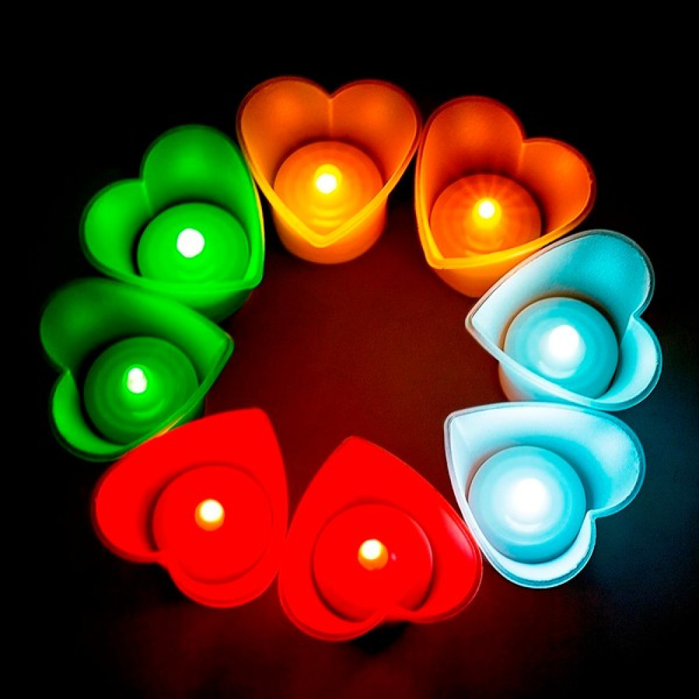 Kuzey Oyuncak Kalpli LED Işıklı Mum Kırmızı Mum Yeşil Mum Beyaz Mum Sarı Mum Heart LED Light Multi Colors 48 Adet - Renkli Dekoratif Mum Fiyatı